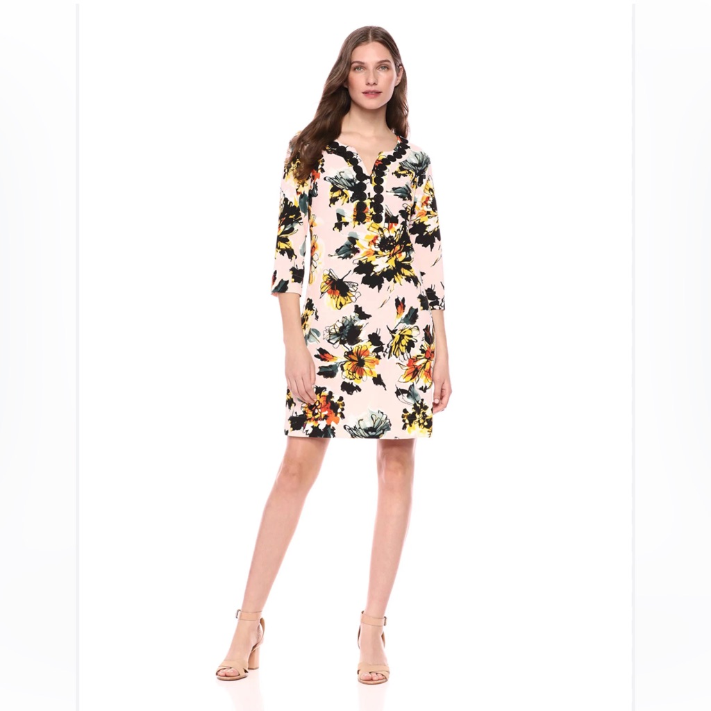 Pappagallo Bold Floral Pullover Sheath Mini Dress Blush Pink Multicolor Sz 12